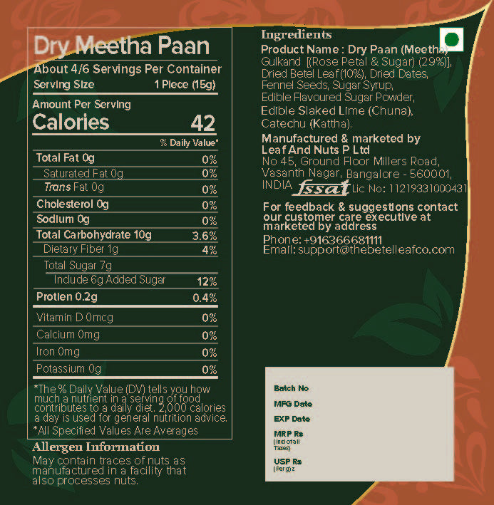 Arid (Dry) Calcutta Meetha Paan (Pack Of 5)